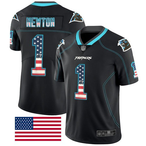 Carolina Panthers Limited Black Men Cam Newton Jersey NFL Football #1 Rush USA Flag->women nfl jersey->Women Jersey